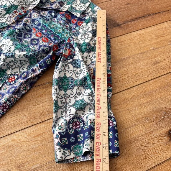 Chicos Multi Color Mosaic Button Down Tunic No Iron Shirt Size 2 Large Pockets - Picture 7 of 15